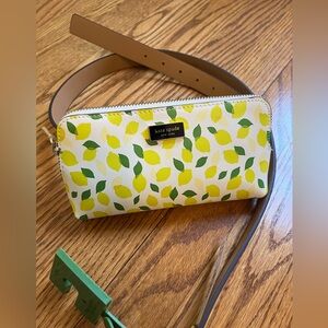 Kate Spade Leather Lemon Lime 🍋‍🟩 🍋 Print Belt Bag Fanny Pack sz L/XL NWT